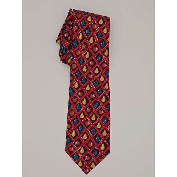 Ricci Como Firenze Other - Ricci Como Firenze Mens Necktie 100% Silk Made In Italy Red with Fruit Design